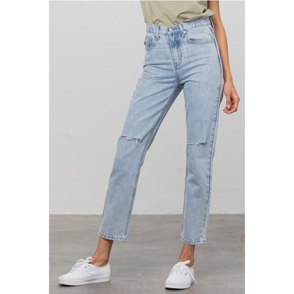 Insane Gene USA Medium Wash Size 11 High Waist Ripped Tapered Jeans - Picture 3 of 8